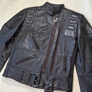 VTG Hein Gericke Harley Davidson Brown Biker Motorcycle Leather Jacket Size 36